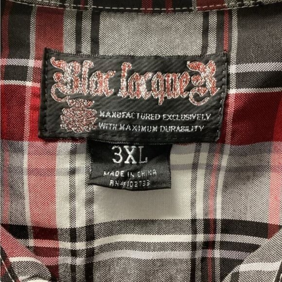 Blac Lacqueur Mens Short Sleeve Button-Up Shirt Madras Plaid Red/Black/White 3XL - Picture 5 of 7